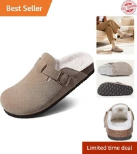KIDMI Womens Fur Lined Suede Clogs Fuzzy Cork Footbed Mules Slip On Winter Po...