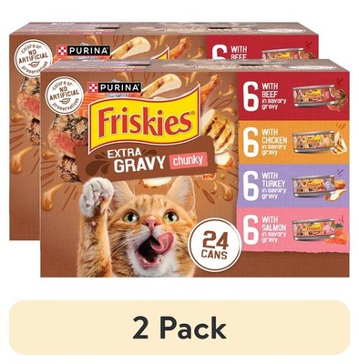 2 pack Extra Chunky Gravy Variety Pack Wet Cat Food 5.5 oz Cans 24 Pack