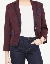 J. Crew Womens Blazer 8 Burgundy Navy Plaid Jacket Dark Academia Preppy School