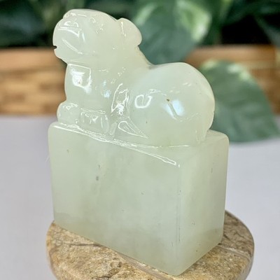 Chinese Jade Dog Stamp Seal Chop Figurine Carved Mythical Beast Animal Statue