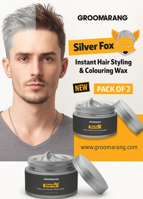 GROOMARANG 2 x Hair Wax Silver Ash Silver Fox - Colouring Styling Washable Dye (120ml x 2)