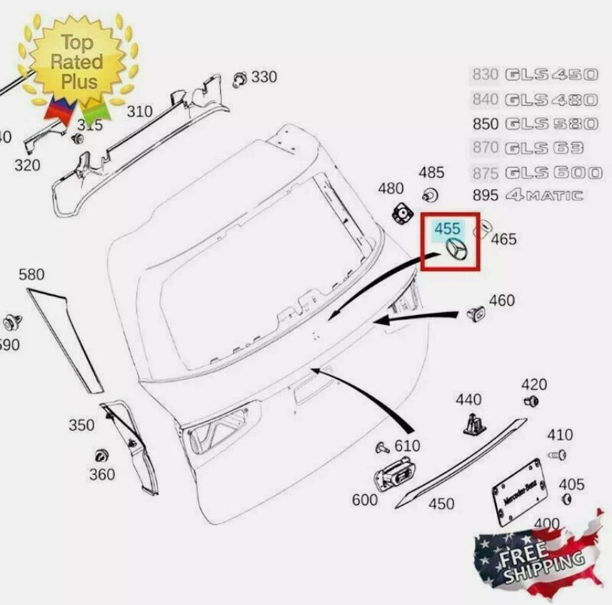 Gloss Black X167 For GLS450 GLS580 GLS63 AMG 20-24 Trunk Rear Star Badge Emblem - Image 3 of 3