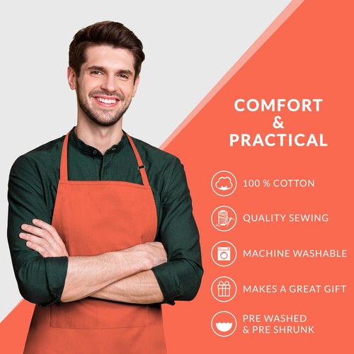 Kitchen Apron for Men Women|Cotton Pack of 2 Adjustable with Pocket Cloth Apr... - Picture 4 of 9