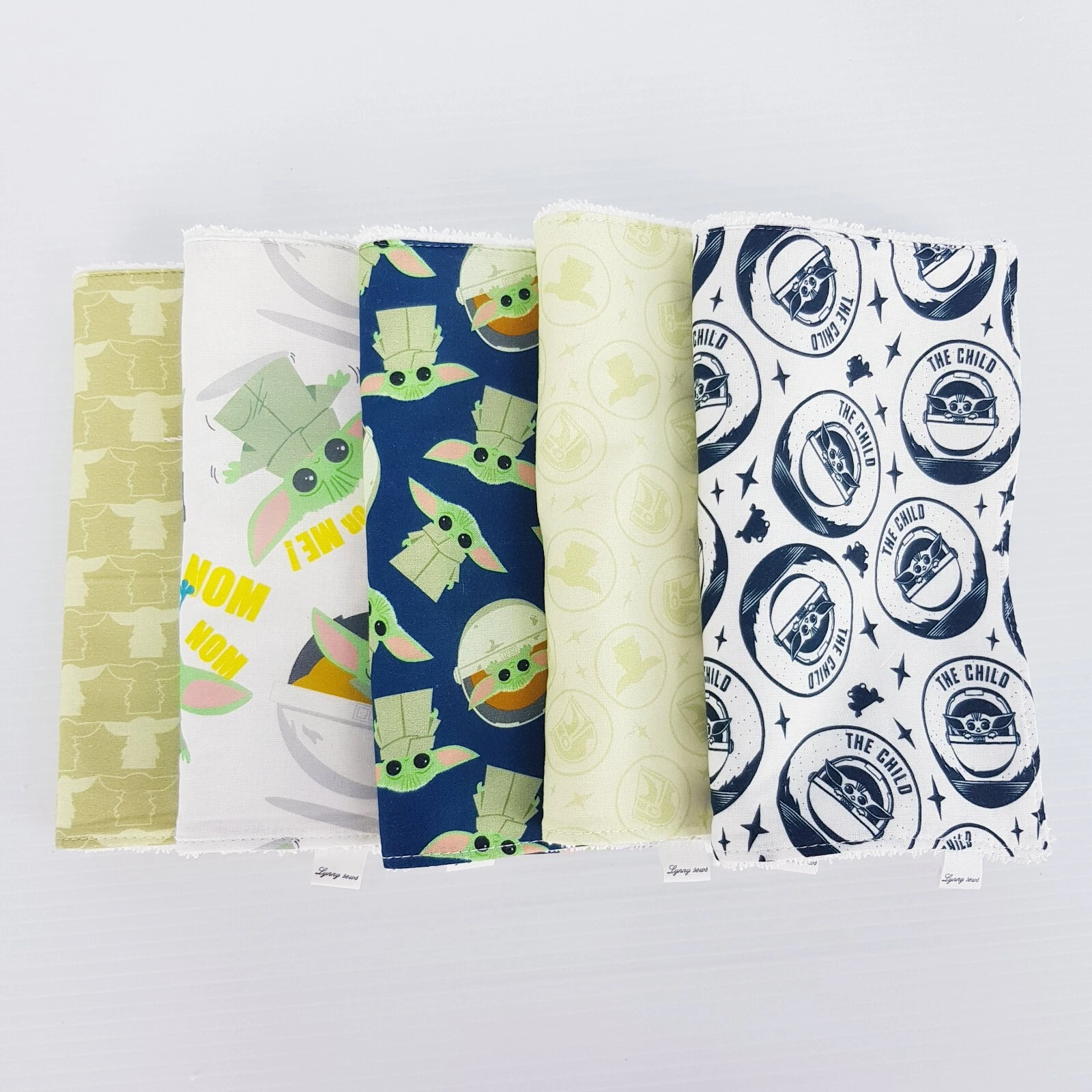 Baby Burp Cloths 5 Pack Baby Yoda Grogu Prints Toweling Back Handmade New