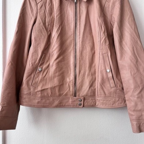Cole Haan Smooth Lambskin Leather Zip Up Moto Jacket in Nude Size XL - Picture 5 of 7