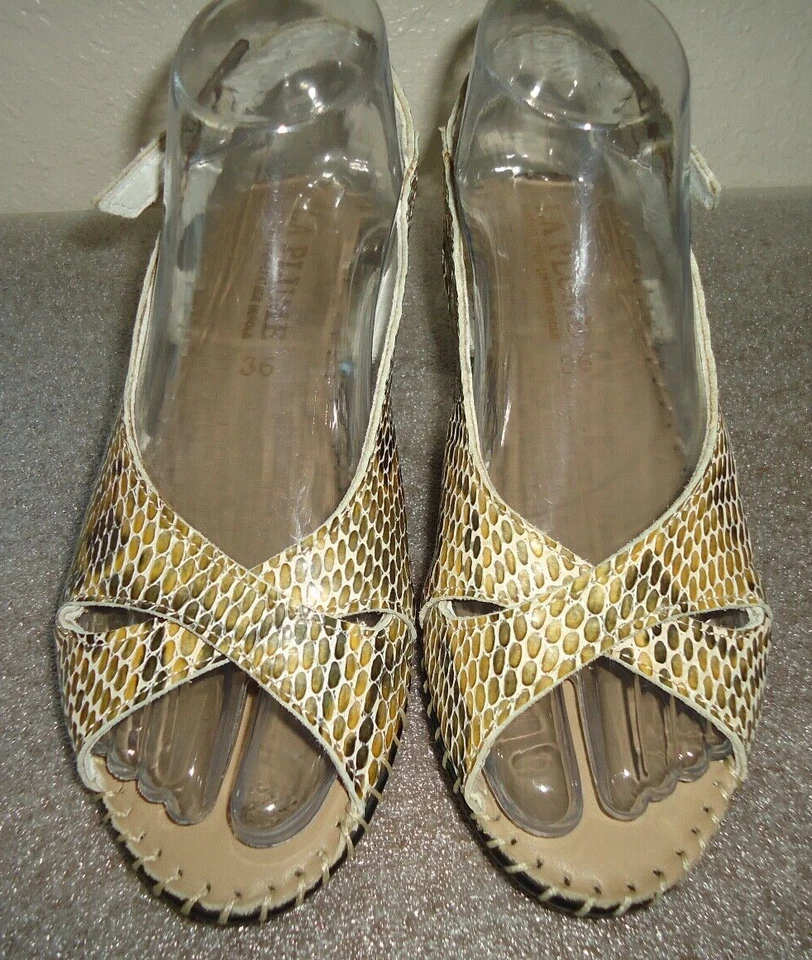 Sandalias de tacón #D La Plume de cuero marrón tostado de reptil talla 6/36 Foto 2 de 4