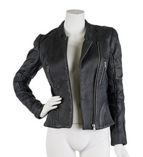 Maje Ribbed Lamb Leather Biker Jacket Dark Grey Anthracite Sz 38 $1075
