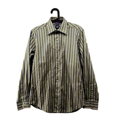 GAP Dress Shirt Mens S 14-14.5 Purple Green Stripe Button Up Long Sleeve Cotton