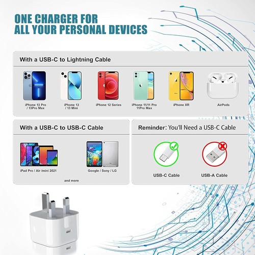 20W USB C Power Adapter Plug Genuine Fast Charger for Apple iPhone iPad - Picture 8 of 8