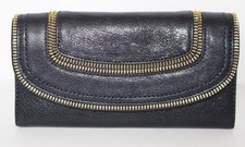 NEW MICHAEL KORS NAVY BLUE NAOMI GENUINE LEATHER+GOLD ZIPPER FLAP WALLET CLUTCH