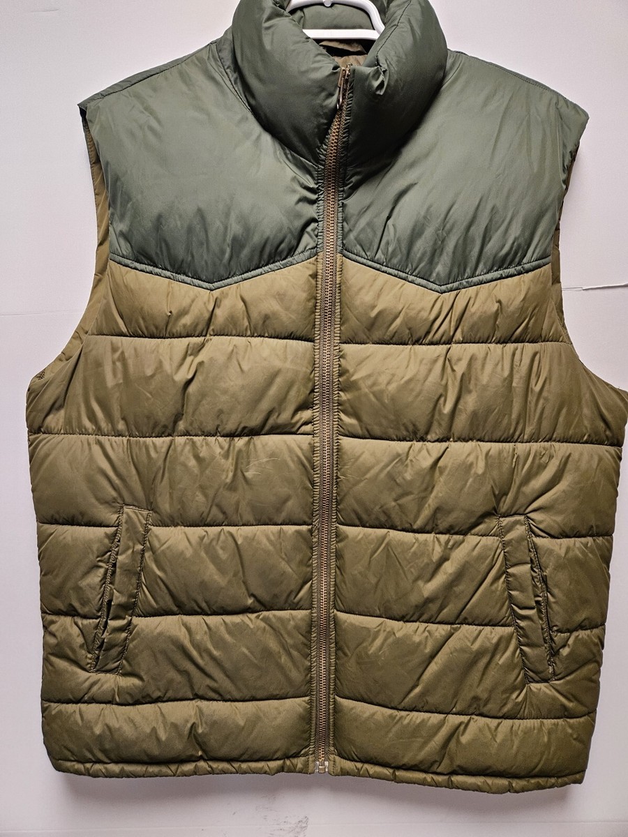 OLD NAVY Men's Size L Full Zip Green Puffer Vest Jacket With Pockets
