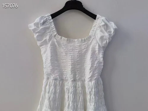 Vestido midi blanco manga abullonada cuello cuadrado Doen para mujer - Imagen 6 de 12