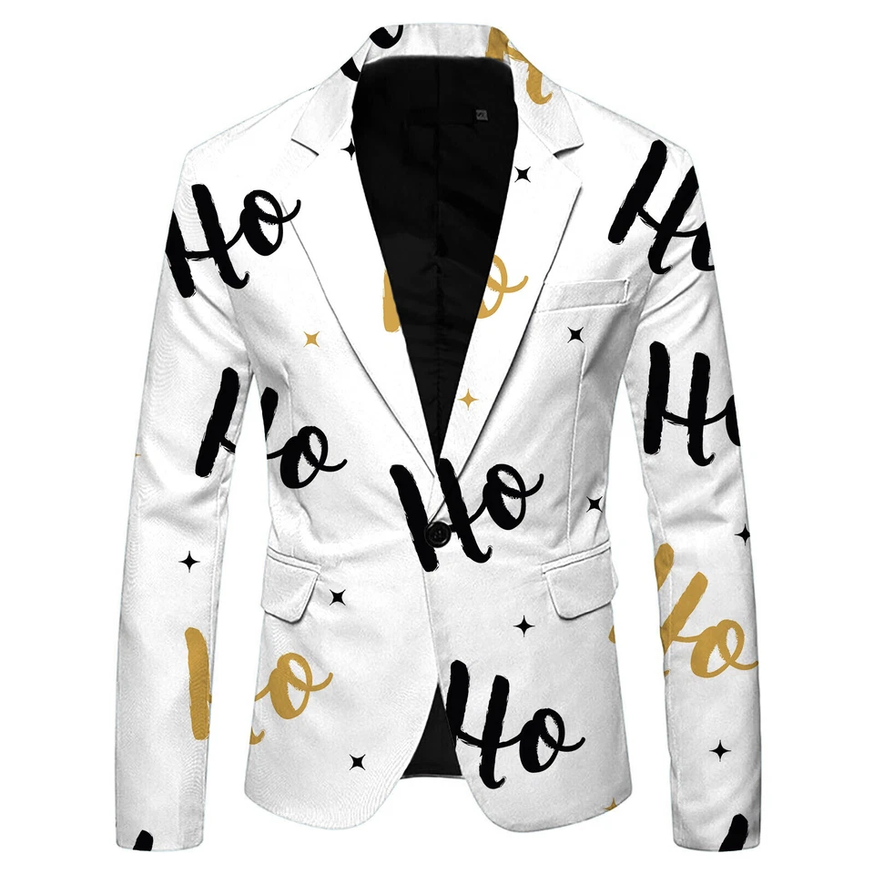 Men's Christmas Suit Jacket Snowflake Funny Letter Print Tie Guest Outfit Male - image 2 of 4