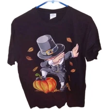 Thanksgiving Dap Pilgrim Black 100% Cotton Shirt (Men's Large) (Port & Company)
