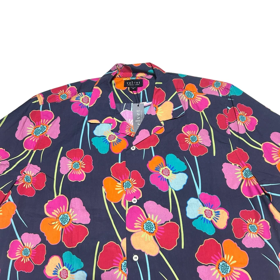 Camisa de terciopelo de Graham & Spencer para mujer XX estampado floral abotonada top hawaiano Foto 2 de 4