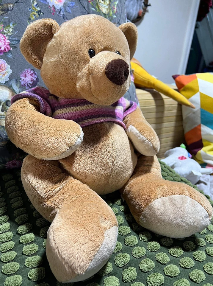 The card factory brown bear with purple strippy jumper plush soft toy 18” - Image 2 of 4