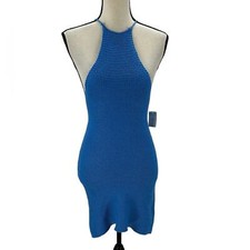 Bardot Sleeveless Knit Halter Top Mini Dress - Cobalt Blue - size Small