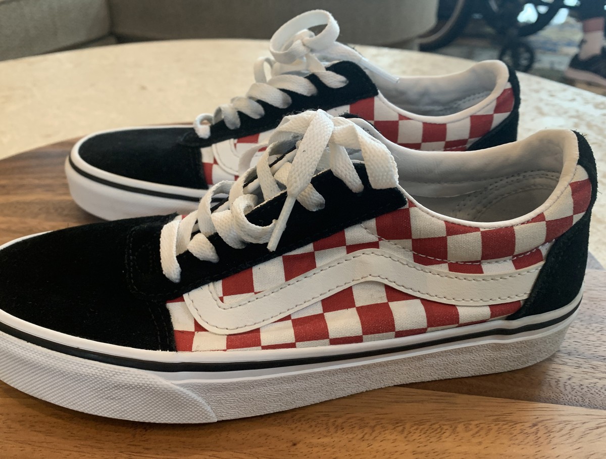 Vans Old School Black, Red and White Checkered Shoes 500714 Size