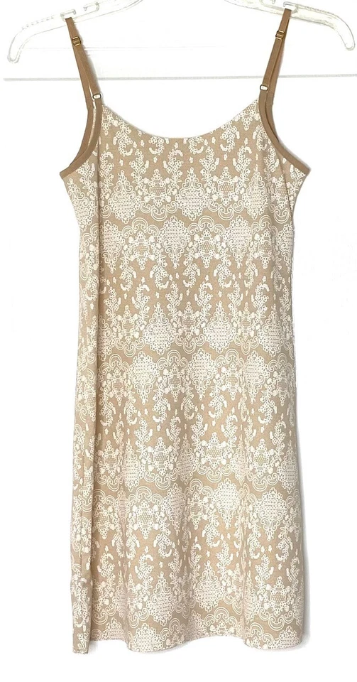 Vestido Commando Desnudo Blanco Dama Encaje Clásico Mini Cami Sin Mangas Dobladillo Pesado S/M Foto 2 de 4