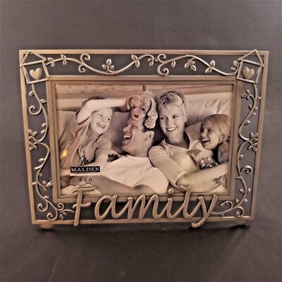 Malden Picture Photo Frame Metal Pewter  Scrolled Floral Family Themed 8'' x 6''