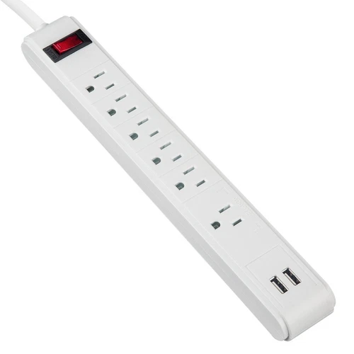 6 Outlet Power Strip Surge Protector with 2 USB 3ft 300J 15A 125V