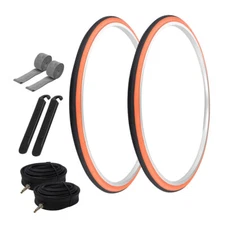 PRO+ TIRES 27" x 1-1/4" Black/Orange P-148 W/ TUBES, RIM STRIPS, & TIRE LEVERS