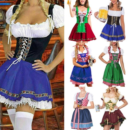 Fraun Trachtenkleid Oktoberfest Karneval Kleidung Kurzarm Sommer Party  Dirndl | eBay