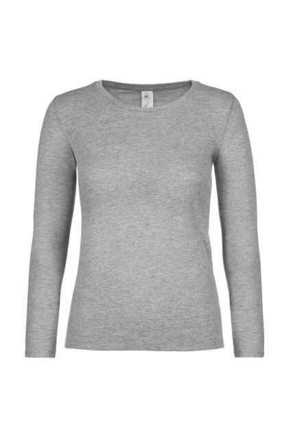 B&C Collection Womens #E150 Plain Cotton Crew Neck Long Sleeved T-Shirt Tee Top