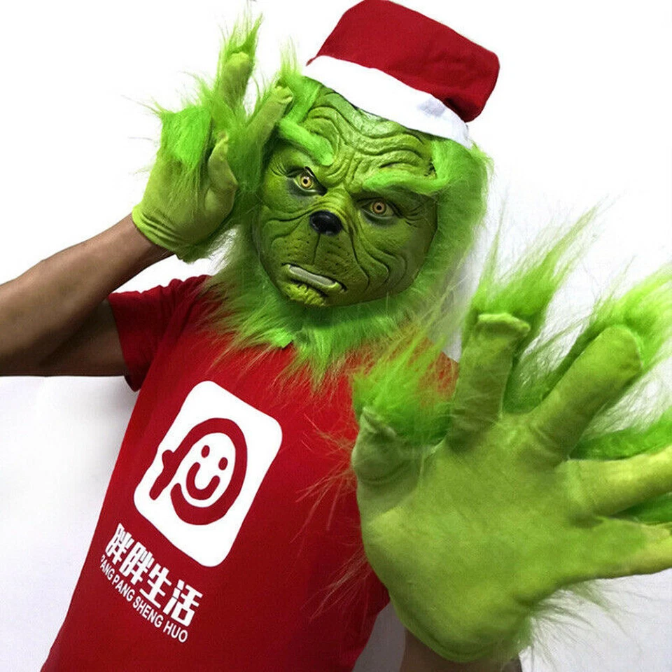 Grinch Vollkopf Latex Maske Perücke Xmas Hut Monster Kostüm Christmas Party DHL - Bild 2 von 4