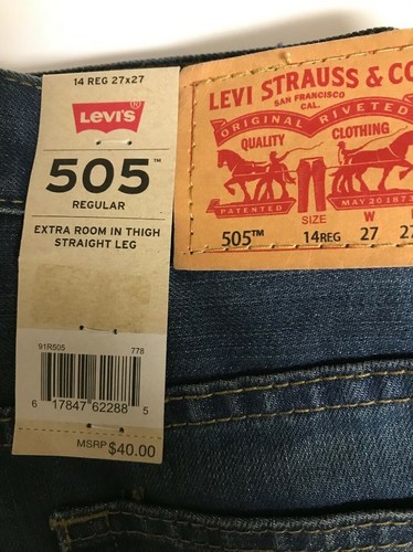 Levi's Boy's 505 Straight Leg Jeans Size 14 Reg 27 x 27 NEW MSRP $40.00 - Picture 2 of 5