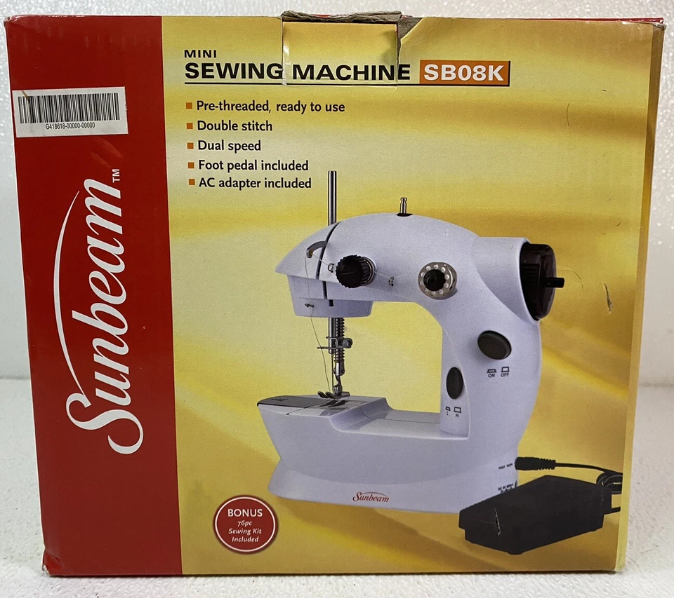 Sunbeam White Mini Sewing Machine With Foot Pedal Model SB08K White New Open Box - Image 2 of 4