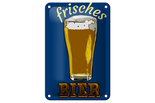 Blechschild Alkohol 12X18 Cm Frisches Bier Bierglas Metall Deko Schild-image