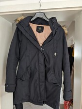 Winterjacke dunkelblau mit Kapuze und Fellbesatz Größe 36