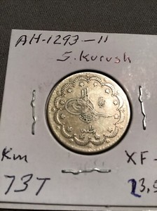 Turkey Ottoman Coins Sultan Abdul Hamid.Ah.1293.5.kuruslar 6.pcs.lat Km.737