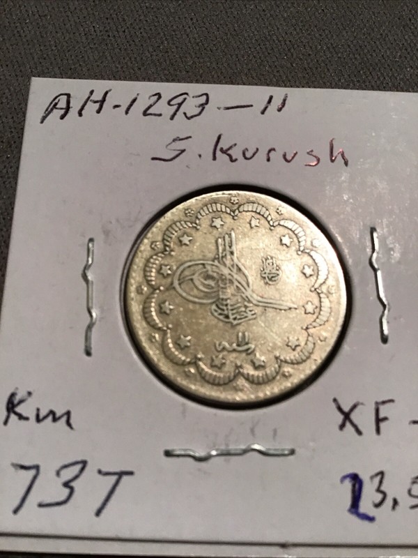 Turkey Ottoman Coins Sultan Abdul Hamid.Ah.1293.5.kuruslar 6.pcs.lat Km.737