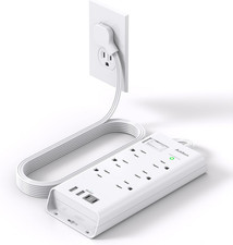 Surge Protector Power Strip, Flat Plug Extension Cord with 6 Outlet 4 USB Ports