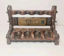 Vintage Ornate Brown Wooden Smoking Pipe Stand Rack with Coats of Arms