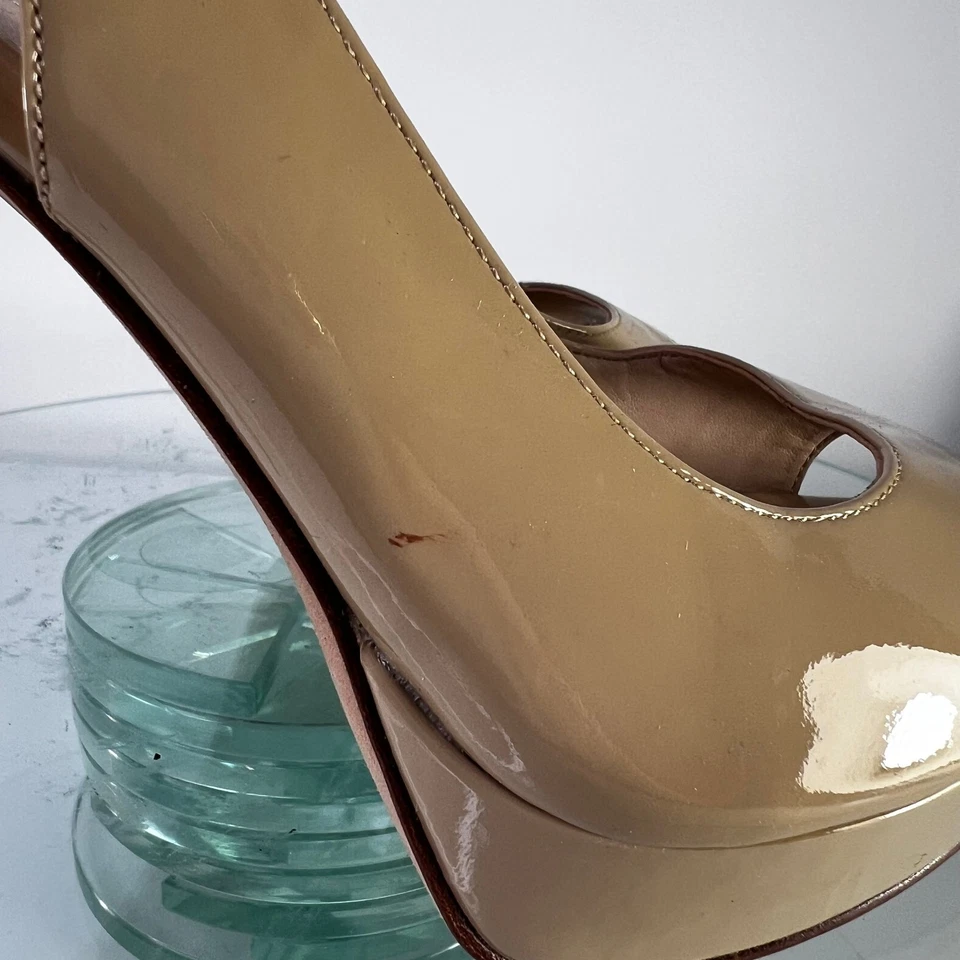 Pelle Moda Oana Platform Sandals Size 7 M Nude Patent Leather slingback Peep Toe - Image 3 of 4
