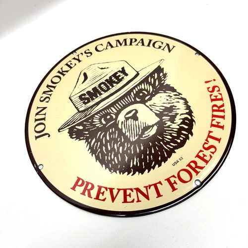 Smokey the Bear – Prevent Forest Fires – Vintage Porcelain Sign - Pump Plate