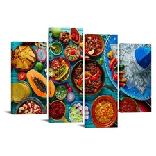 4 Piece Kitchen Canvas Wall Art Colorful Mexican Food Picture Photo Prints fo...