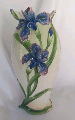 Franz Chinese Porcelain Collection FZ00496 Iris Vase, 15'' Flawless w/ Catalogs