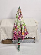 Vintage Childs Umbrella Asian Style Bright Colors Wooden Handle 17.5"