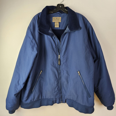 LL Bean Bomber Jacket Men s Size XXL Blue Warm-Up Fleece Lined Zip Pockets