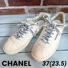 CHANEL Logo White Canvas Sneakers Size 37/JP 23.5 From Japan 148001K Authentic