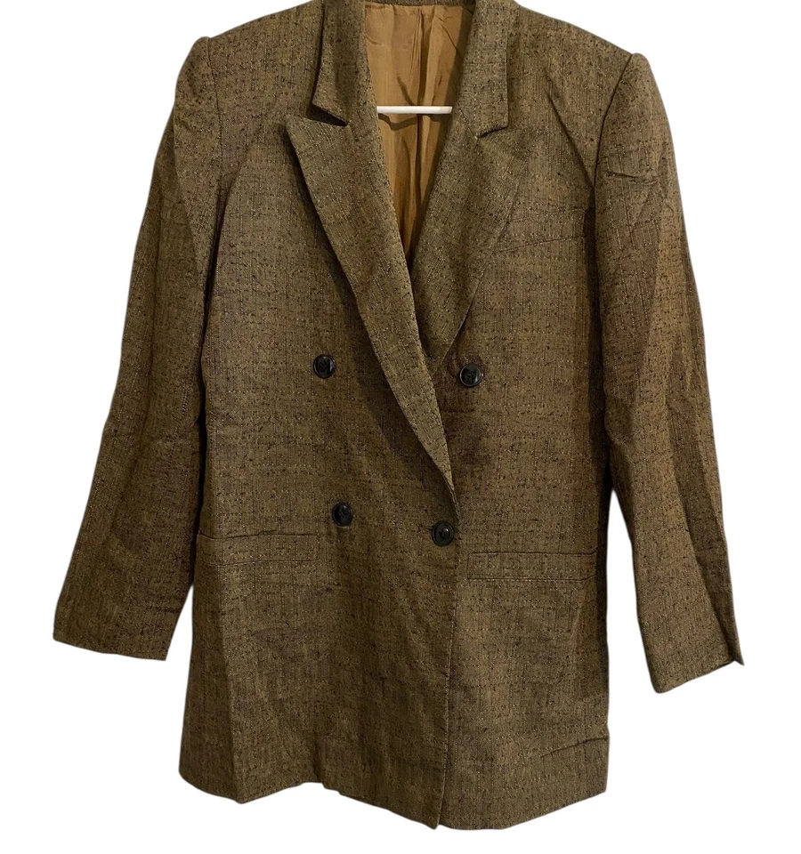 Blazer De Colección Michelle Stuart Doble Pecho Tejido Marrón Talla 6 Academia Preppy  Foto 3 de 4