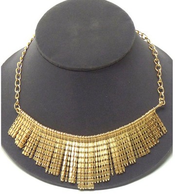 Aztec Style Multi Textured Metal Bar Drop Statement Necklace Goldtone