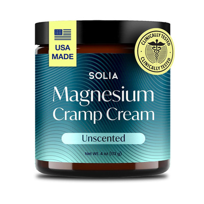 Solia Magnesium Cream for Leg Cramps, USA-Made Topical Magnesium Lotion for Pain