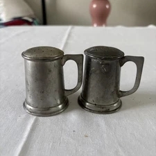 Vintage Steiff Colonial Pewter Salt & Pepper Shaker Set Tankard style 2 1/2"