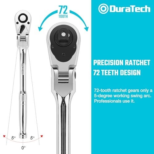 1/2" Drive Flex-Head Ratchet Wrench, 72-Tooth Quick-Release, Reversible, Chrome - Picture 7 of 8