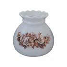 Vintage MIlk Glass Lamp Shade GWTW Hurricane Brown Earthtone Flower Ruffle Top
